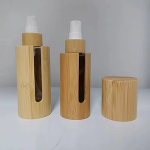 Eco-Friendly Real Bamboo Glass Makeup Cosmetic Half Open <strong>Window</strong> Container Luxury Refillable Bamboo Pump Bottle - Product Image 3
