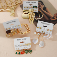 Nouvel ensemble de boucles d'oreilles créoles géométriques plaquées or tendance avec perles, bijoux de luxe pour femme, ensemble de boucles d'oreilles en pierre de cristal pour soirée