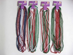 Yiwu-Mardi Gras de 6MM, 33 ", verde, blanco, rojo, collar de cuentas trenzadas de tres colores para el Día Nacional de México - Product Image 5