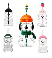 Offre Spéciale – Tasse à paille en verre borosilicate avec couvercle, motif chien ou ours en peluche 3D, idéale pour les cadeaux d'anniversaire et les fêtes, avec bonnet et écharpe tricotés décoratifs