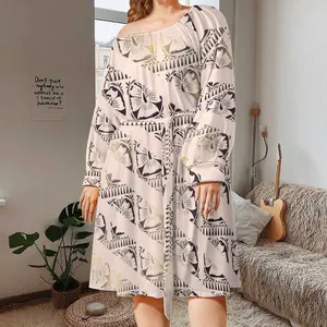 厂家直销塔帕印花牛奶丝舒适时尚女装波利尼西亚萨摩亚塔图设计长袖脱肩连衣裙