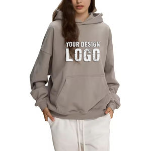 เสื้อฮู้ดดี้ผู้หญิงสีพื้น 430 กรัม พิมพ์ลายตามสั่ง สไตล์สตรีทลำลอง ทรงหลวม ไหล่ตก ผ้าหนา น้ำหนักมาก ไซส์ใหญ่ - Product Image 2