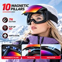 Nouvelles lunettes de ski pour adultes 2026 OEM en TPU double couche, anti-buée, coupe-vent, protection UV, avec système magnétique relevable pour sports de plein air
