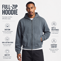Sweat-shirt zippé en molleton de coton 360 GSM, coupe ample vintage, veste zippée intégrale pour homme, style streetwear américain, fourniture marque privée