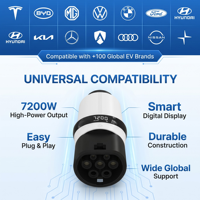 Adaptateur de chargeur EV portable 32A 7kW GB/T vers J1772 avec affichage LED de la puissance et moniteur numérique pour la recharge de véhicules électriques aux États-Unis, fournisseur OEM ODM