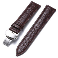 Bracelet de montre en cuir véritable à motif crocodile pour homme avec fermoir papillon en acier inoxydable 18mm 20mm 22mm