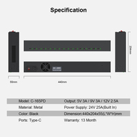 C-165PD sipolar 1U EIA hub pengisi daya USB-C standar 16 port 30W mengisi daya hingga 16 tablet, ponsel pintar