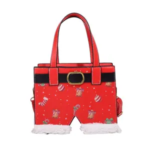 2023 Neueste Mode PU-Leder-Handtasche Weihnachtsdesign rote Farbe Hülsentasche niedliche Damen-Geldbörse und Handtaschen