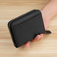Dompet Kartu Lipat Kulit Tekstur Leci Wanita, Tempat Kartu Anti-RFID dengan Dompet Koin Multifungsi, Mendukung Logo OEM