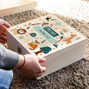 Caja de Recuerdos de Madera con Nombre Personalizado de Animales de la Selva, Caja de Almacenamiento de Recuerdos para Recién Nacidos, Regalo para Baby Shower - Product Image 2