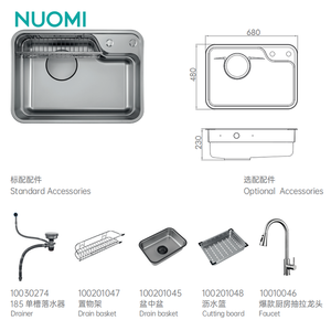Set Lavello da Cucina NUOMI LEIGHTON X a Vasca Singola, Lavello Industriale in Acciaio Inox SUS 304 da Incasso per Mobile - Product Image 6
