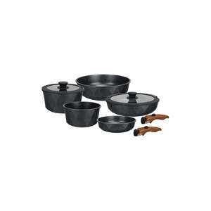 Set di pentole forgiate con diamanti a 9 pezzi nero Beige con manico a Clip Design minimalista padella per cucina sana per il Gas per la cucina casalinga - Product Image 2