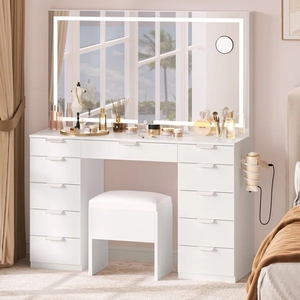 Coiffeuse moderne en bois blanc en MDF Coiffeuse Moderne à éclairage LED Cajonera Tocadores <span class=keywords><strong>Commode</strong></span> Chambre - Product Image 4