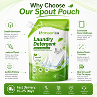 Sachet d'emballage personnalisé imprimé réutilisable en plastique pour recharge de lessive liquide, avec bec verseur et pochette