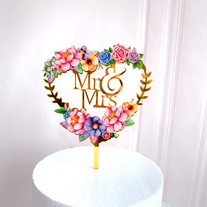 Magnifique Décoration de Gâteau en Acrylique Imprimé Couleurs Florales <span class=keywords><strong>Joyeux</strong></span> <span class=keywords><strong>Anniversaire</strong></span> Mariage pour Cupcakes et Desserts DIY - Product Image 2