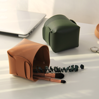 Boîte de rangement de bureau en cuir PU nordique simple seau de rangement de brosse cosmétique porte-stylo pliable tasse