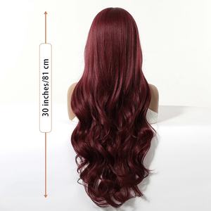 Nouvelle <span class=keywords><strong>perruque</strong></span> complète pour femme, cheveux longs bouclés bordeaux, grandes ondulations, simulation naturelle, style Ruili, peut être teinte, fabriquée à la machine, pour l'exportation - Product Image 5