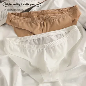 Calzoncillos de punto para hombre, 100% algodón, antibacterianos, de seda helada para verano, transpirables, sin costuras, de una pieza, shorts sexys con logo en la cintura. - Product Image 3