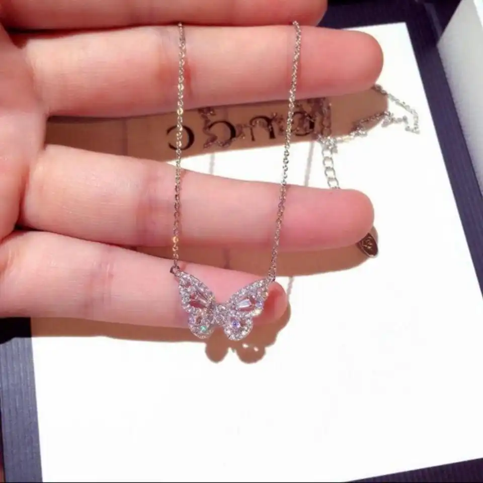 Temperament smart diamond-studded rose gold necklace female zircon tide net red butterfly diamond shiny clavicle chain necklace