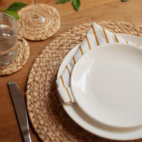 Set de dessous-de-plat ronds tressés en jacinthe d'eau naturelle, style bohème champêtre, pour décoration de table intérieure et extérieure