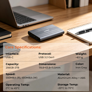 Unidad de Estado Sólido Externa de 2 TB, Color Gris Hierro, SSD Portátil de 78,8*63,8*11,5 mm, Ligero, 63,1 g, Almacenamiento Externo de Alta Velocidad - Product Image 2