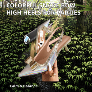 Zapatos de Tacón Alto de Moda para Mujer con Lazo y Diseño de Serpiente Colorida, Zapatos de Punta Puntiaguda para Fiestas de Verano al Aire Libre - Product Image 2