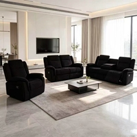 Set Sofa Recliner Manual Berbahan Kain 3+2+1, Sofa Recliner Fungsional dengan Meja Lipat, Set Furnitur Ruang Tamu Modern
