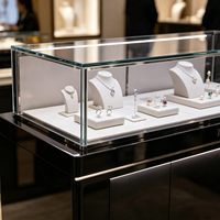 Vitrine à bijoux GZowin durable et de haute qualité, éclairée par LED, écologique, transparente, avec table de présentation au sol pour la conception de bijouteries