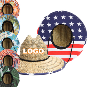 Giá rẻ Phụ Nữ người đàn ông câu cá rộng vành Mat rơm UPF 50 Mặt Trời Lớn bãi biển cậu bé thanh niên <span class=keywords><strong>100</strong></span> màu xanh đen cờ Mỹ Nhân viên cứu hộ lướt mũ rơm - Product Image 1