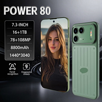 Dernier modèle de téléphone Android 16 Power 80, écran 7,3 pouces, 16 Go + 1 To de stockage, batterie 8000 mAh, bandes LTE globales pour le travail, les films et les jeux