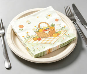 Serviettes de table jetables épaisses à motif floral et fruits frais pour panier de pique-nique rustique - Product Image 4
