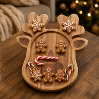 Plateau de service en bois durable motif renne, idéal pour biscuits, bonbons, fromages et tables de fête de Noël – Nouveauté très demandée en usine