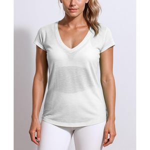 T-shirts pour femmes à col en V, manches courtes, en tissu slub fluido-brûlé, décontractés et sportifs, lot multi-couleurs - Product Image 2