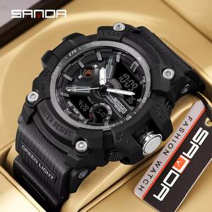 Montre de sport de luxe SANDA 3179 pour homme, mouvement à quartz, affichage LED, bracelet en silicone, résistance à l'eau 5 BAR, résistance aux chocs - Product Image 2