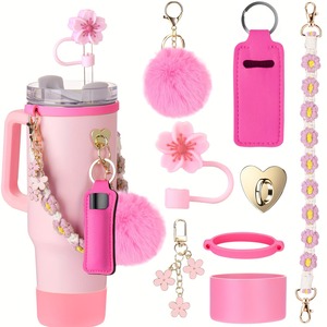 Hot bán 30 40oz cup Phụ kiện thiết lập chai nước Dây đeo Silicone cup Boot rơm Topper Keychain quyến rũ cho 30oz 40oz cốc - Product Image 1