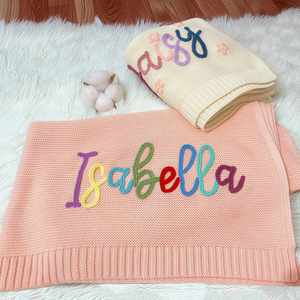 Mantas de Algodón Puro Bordadas Personalizadas, Manta de Ganchillo con Nombre Tejido para Bebés, para Baby Shower y Cumpleaños Infantiles - Product Image 5