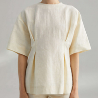 Chemise beige TONG pour femme, hauts RUI décontractés, taille plissée, col rond, en lin, chemise de bureau pour femme, chemise d'été pour femme, imprimé 2022