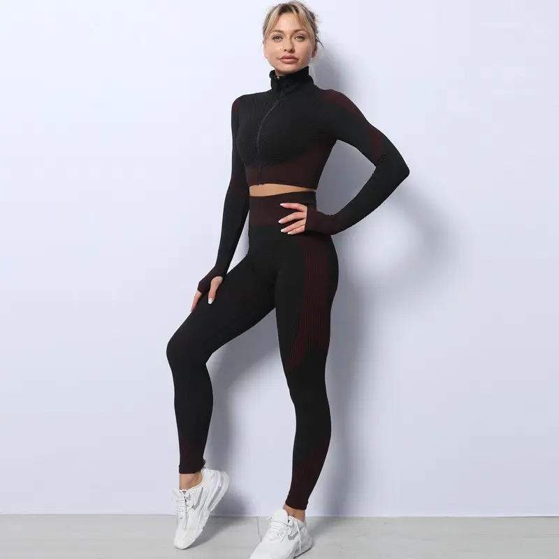 Long Sleeve Seamless Yoga Suit Quick-drying Fitness Yoga Suit Top Yoga Pants Tight Sport Pants Set