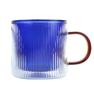 300Ml Hoge Borosilicate Gevulde Ripple Ontwerp Koffie Melk Thee Geïsoleerde Dubbelwandige Glazen Mok