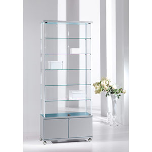 Modern Showcase <b>Cabinet</b> 75cm Wide 220cm High Light <b>Grey</b> Aluminum Frame Tempered Glass Doors with Lockable Storage - Product Image 1