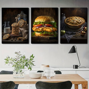 Dipinto su Tela HD di Cibo da Strada: Pizza, Hamburger, Hot Dog, Gelato, <span class=keywords><strong>Poster</strong></span> per Ristoranti e Decorazione <span class=keywords><strong>Cucina</strong></span> - Product Image 1