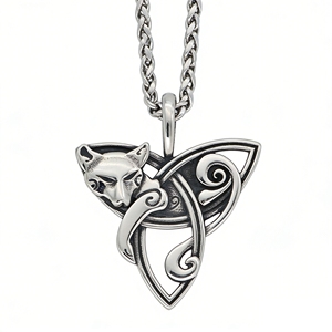 Gold Plated Stainless Steel <b>Celtic</b> Viking Vintage Nordic Animal Fox Pendant <b>Necklace</b> with Link Chain for Anniversary - Product Image 1