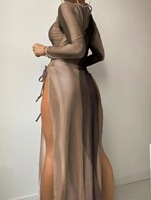 Xuanlang taille haute à manches longues Ins Smock contraste couleurs longueur de plancher Sexy 3 pièces maillot de bain 2023 maillots de bain vêtements de plage