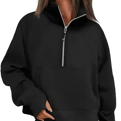 Meia Zip Curto Stand-Up Collar Polegar Zip Up Hoodie Buraco Plus Fleece Hoodies Moletons das Mulheres Personalizadas
