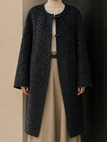 Manteau d'hiver décontracté pour femme en laine écologique non tissée, épais et moelleux, à simple boutonnage, col rond, en cachemire, manches longues, idéal pour le bureau