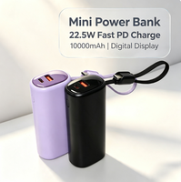 Batterie externe de poche 10000mAh, charge rapide PD 22.5W, affichage numérique de la puissance, chargeur portable avec cordon