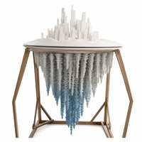 Op maat gemaakte witte stadsgezicht pixel hangende installatie houten frame blauwe beeld OEM productie service voor hotel lobby project