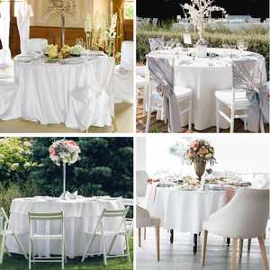 White Woven OEKO-TEX Certified <b>Round</b> Polyester Cotton <b>Tablecloth</b> for Outdoor Parties Banquets & Weddings - Product Image 3