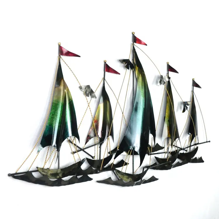 Ivydeco decoração de parede 3d gradiente de cor, barco a vela, arte em metal, barco