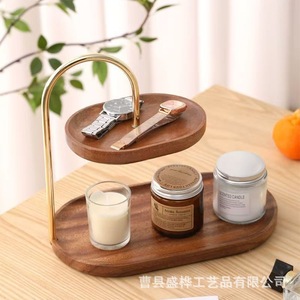 Wooden Double Layer Storage Rack Alloy <b>Desktop</b> Hotel Use Display <b>Shelf</b> - Product Image 5